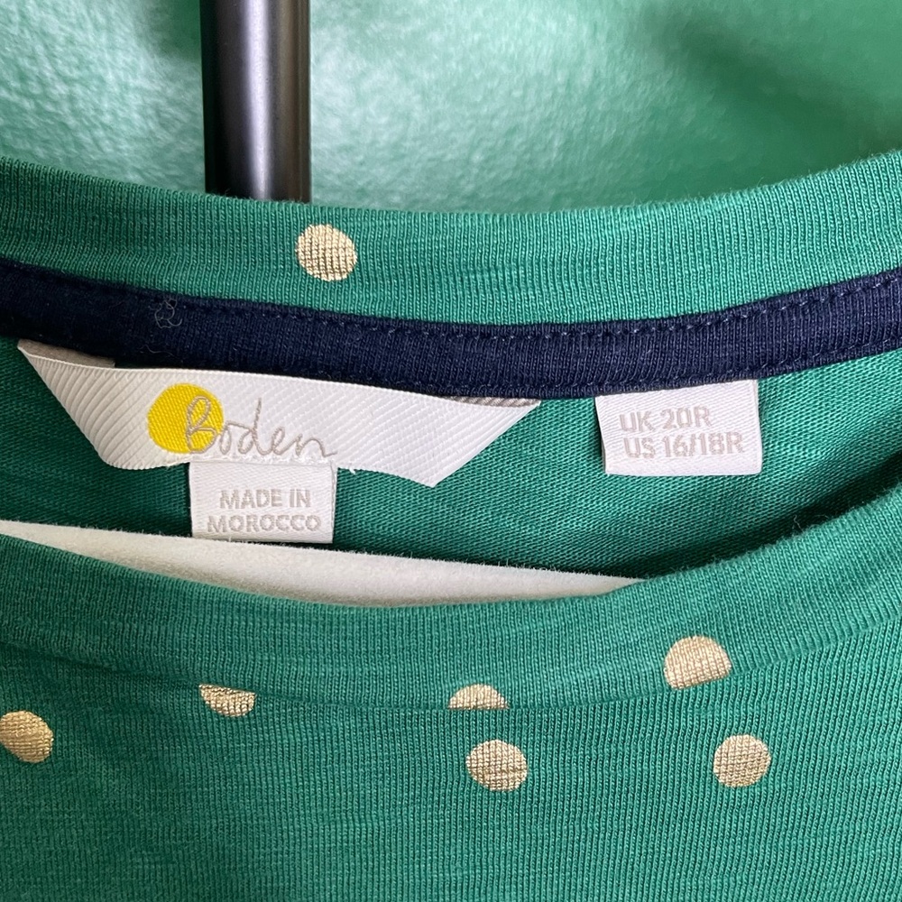 Boden NWOT Zoe Jersey Puff sleeve Tee Dress 16/18R in Emerald Green Polka Dot - Picture 6 of 11